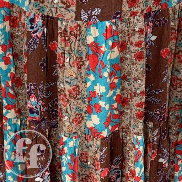 Blue B Patchwork Flutter Sleeve Floral Print Short Tiered Mini Swing Tunic Dress - Picture 13 of 15